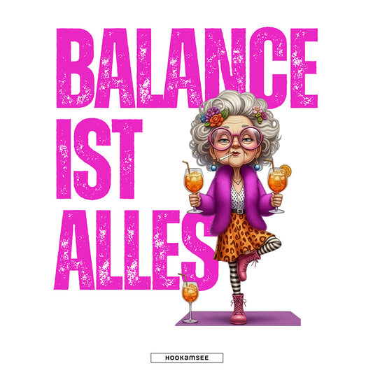 Detailansicht des Prints „Balance ist alles“ auf Unisex Hoodie