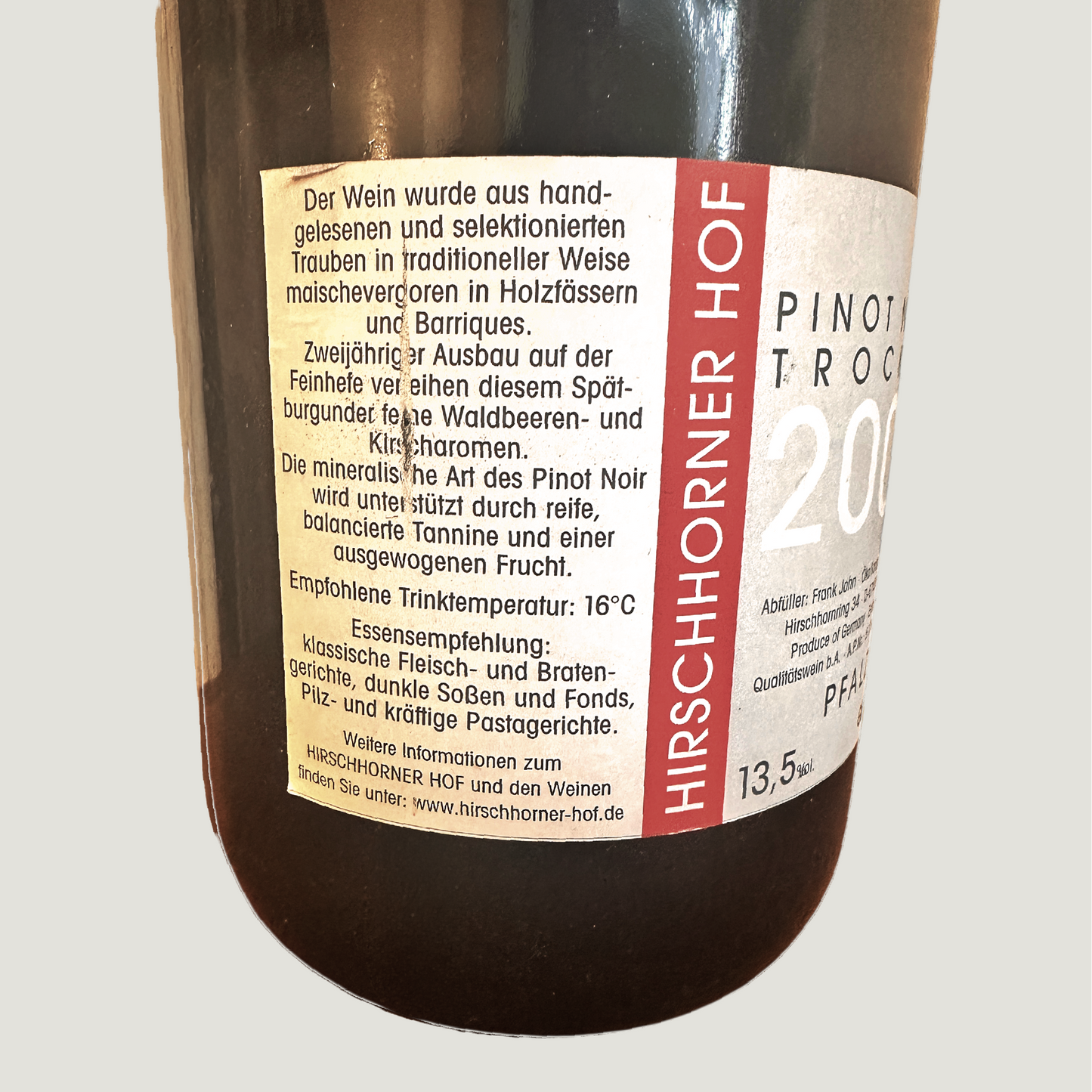 Frank John Pinot Noir trocken Hirschhorner Hof 2007 Impériale (6,0 l)