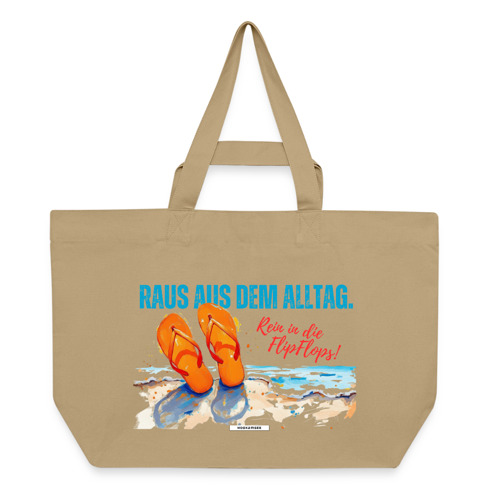 Große Shopping Bag "Raus aus dem Alltag. Rein in die FlipFlops" #169 - Karamell 