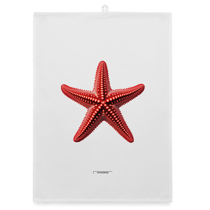 AQUA STARFISH RED Organic Geschirrtuch / Stoffserviette - Weiß