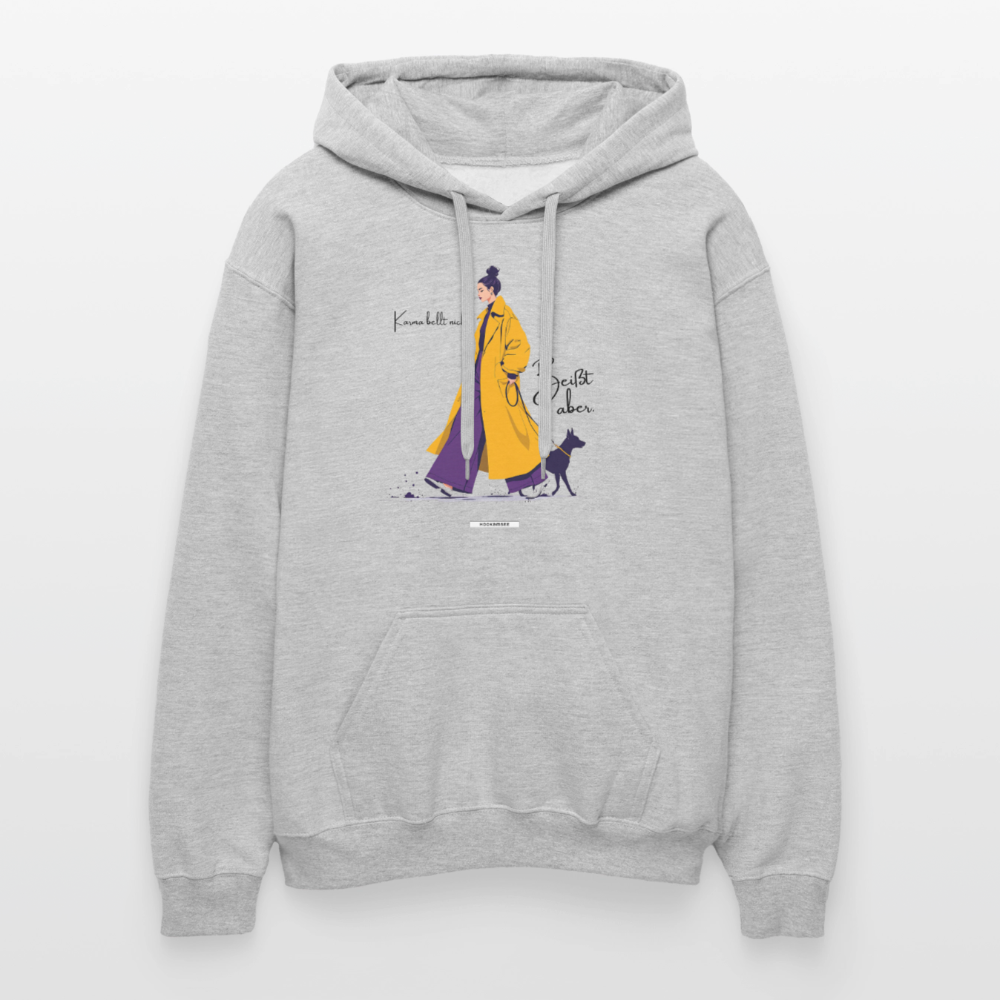 Hoodie Karma bellt nicht. Beißt aber. - Hellgrau meliert