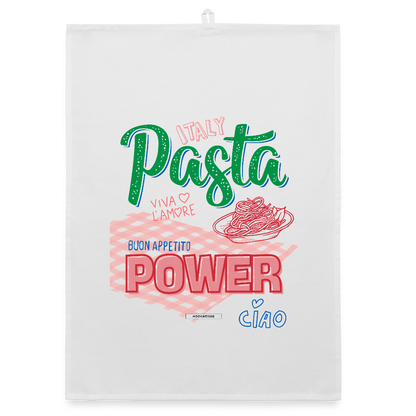 KITCHEN VIBES PASTA POWER Organic Geschirrtuch / Stoffserviette - Weiß