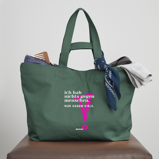 Große Shopping Bag True Talk „Ich hab nichts gegen Menschen“ #159 - Tiefes Teal 