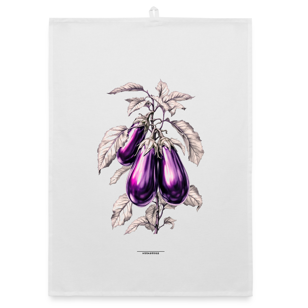 FLORA AUBERGINEN Organic Geschirrtuch / Stoffserviette - Weiß