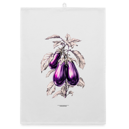FLORA AUBERGINEN Organic Geschirrtuch / Stoffserviette - Weiß
