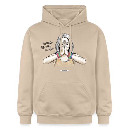 Hoodie Namaste. Ich zähl bis drei. - Sand