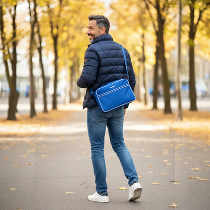 Blaue Retro Schultertasche Classic Edition #149 mit Frontreißverschluss und verstellbarem Schultergurt
