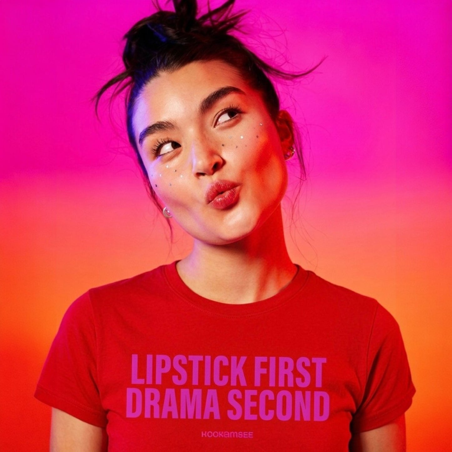 Shirt „Lipstick first. Drama second.“