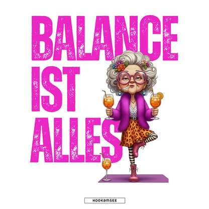 Detailansicht des Prints „Balance ist alles“ auf Unisex Hoodie
