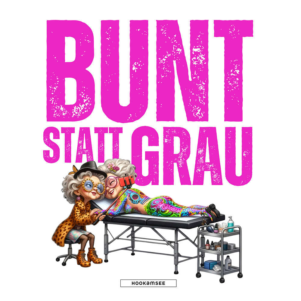 Print Motiv „Bunt statt Grau“ mit Tattoo-Szene in Pink für Unisex Hoodie von HOOKamSEE