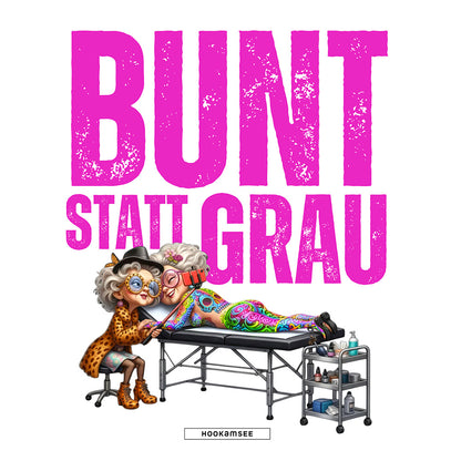 Print Motiv „Bunt statt Grau“ mit Tattoo-Szene in Pink für Unisex Hoodie von HOOKamSEE