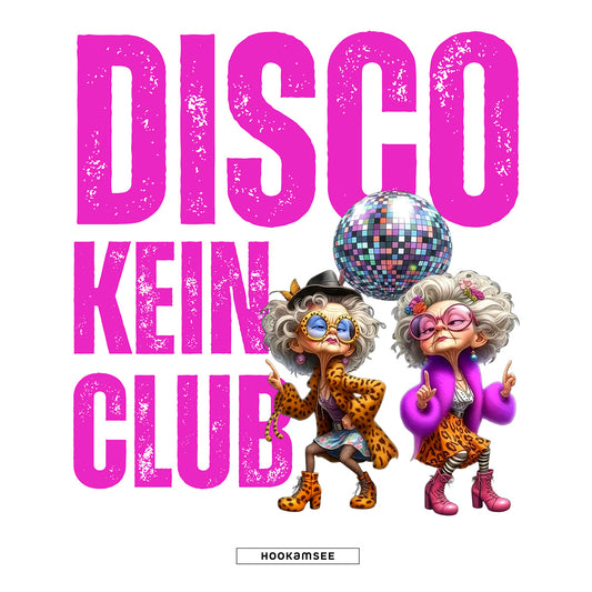 Print Motiv „Disco kein Club“ mit pinkem Schriftzug und Illustration für Unisex Hoodie von HOOKamSEE