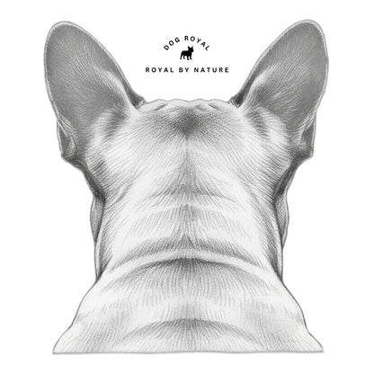 Rückansicht eines Frenchie mit DOG ROYAL Schriftzug – Motiv für Unisex Hoodie „Frenchie Rainbow Rebel“