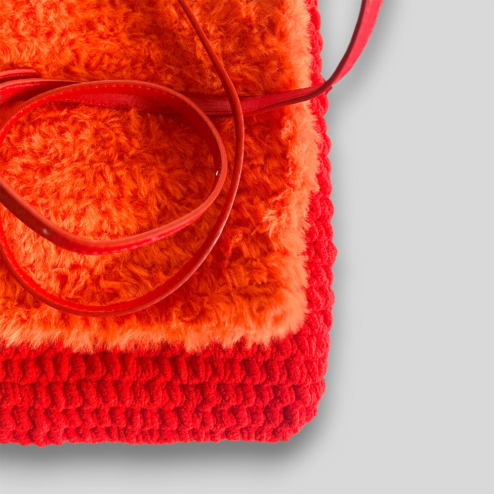 Detail Samtgarn Struktur der Häkeltasche Sunset Glow #131
