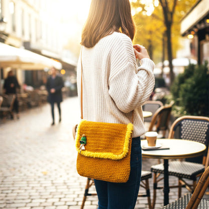 Schultergurt und Verschluss der Häkeltasche Yellow Vibes #139
