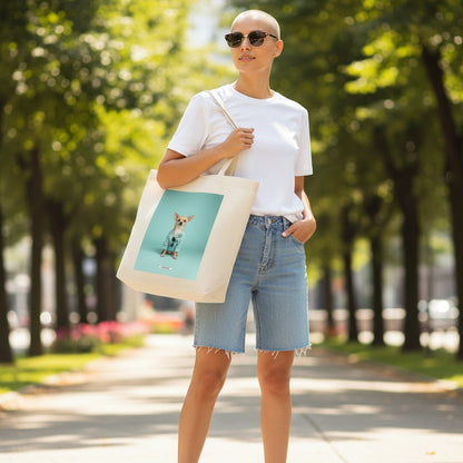 Große Shopping Bag Styled Dogs Chihuahua in Cremebeige – Frau trägt Canvas Tote Bag im Park, HOOKamSEE Kollektion Styled Dogs
