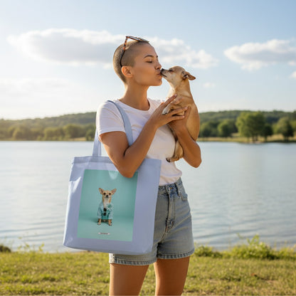 Große Shopping Bag Styled Dogs Chihuahua in Sky – Frau küsst echten Chihuahua am See, Canvas Tote Bag, HOOKamSEE Kollektion Styled Dogs