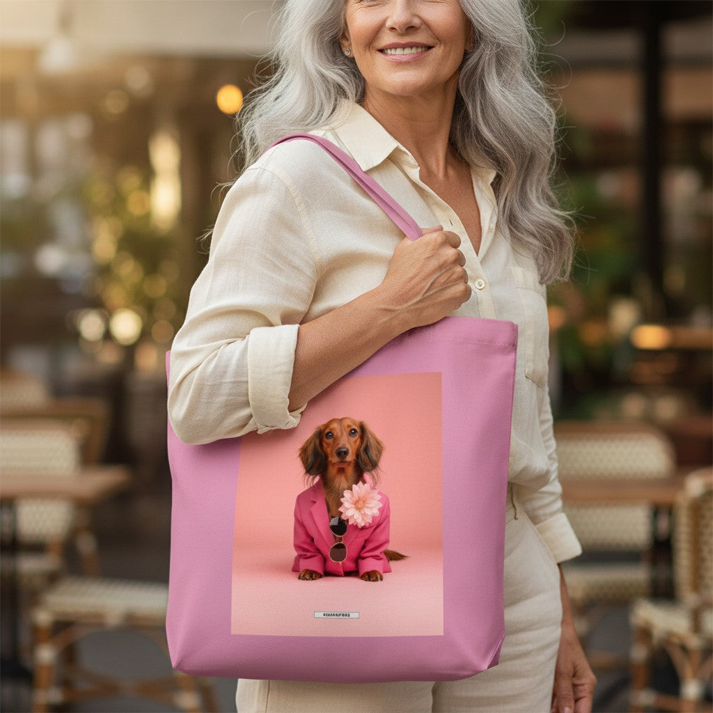 Große Shopping Bag Styled Dogs Dackel in Pink – Lifestyle-Shot urban, HOOKamSEE Canvas Tote Bag