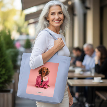 Große Shopping Bag Styled Dogs Dackel in Sky – Lifestyle-Shot im Café, HOOKamSEE Canvas Tote Bag