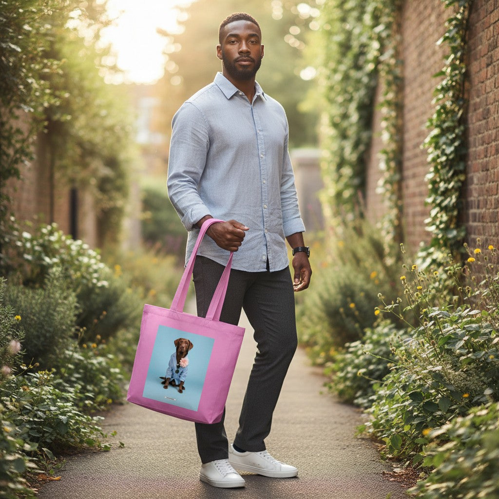 Große Shopping Bag Styled Dogs Labrador in Pink – Lifestyle-Shot im Grünen, HOOKamSEE Canvas Tote Bag
