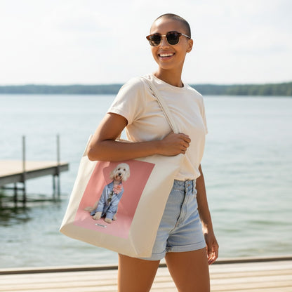 Große Shopping Bag Styled Dogs Goldendoodle in Cremebeige – getragen am See, HOOKamSEE Canvas Tote Bag