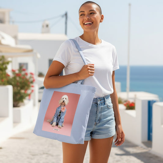 Große Shopping Bag Styled Dogs Goldendoodle in Sky – getragen am Wasser, HOOKamSEE Canvas Tote Bag