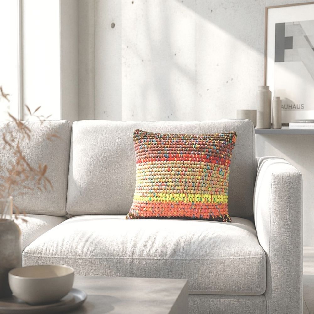 Kissen Amber Dune im modernen Wohnzimmer auf hellem Sofa