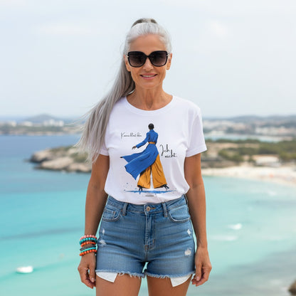 HOOKamSEE Shirt Karma klärt das. Ich nicht. in Weiß — Frauen Premium T-Shirt, Statement-Fashion aus Bad Saarow