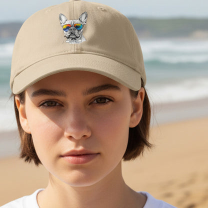 Unisex Cap Frenchie Rainbow Rebel von HOOKamSEE mit Frenchie Motiv und Rainbow Sonnenbrille
