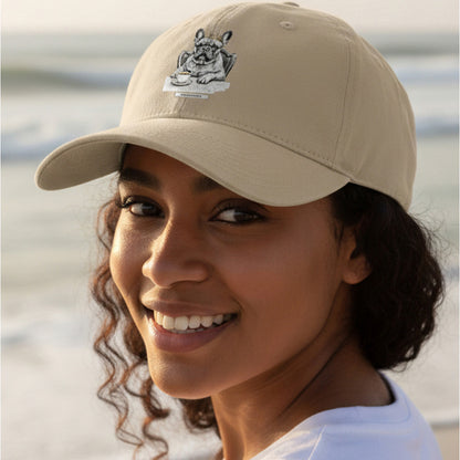 Unisex Cap Frenchie Tea Time von HOOKamSEE mit Frenchie Motiv und Teetasse
