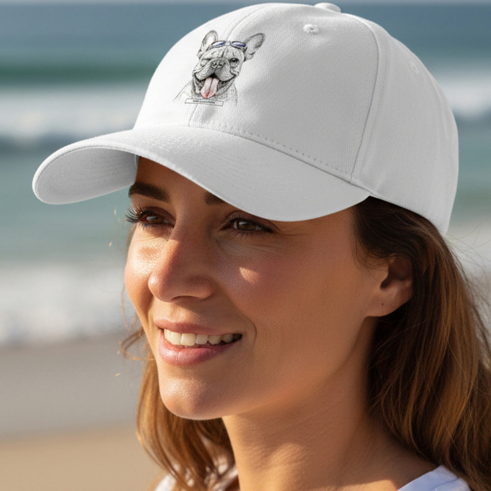 Unisex Cap Frenchie Wink Rebel von HOOKamSEE mit zwinkerndem Frenchie Motiv und Sonnenbrille
