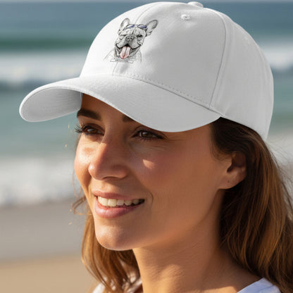 Unisex Cap Frenchie Wink Rebel von HOOKamSEE mit zwinkerndem Frenchie Motiv und Sonnenbrille
