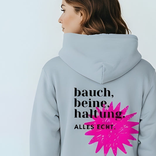 HOOKamSEE Unisex Bio Hoodie Bauch Beine Haltung Rückendruck Blue Fog Statement Hoodie nachhaltige Streetwear