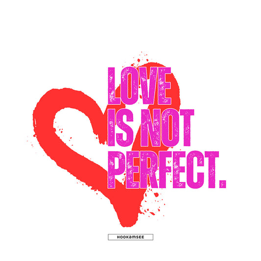 Print „Love is not perfect“ mit rotem Herz und pinker Typografie für Unisex Hoodie von HOOKamSEE