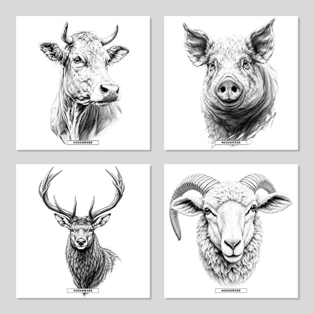 Keramikuntersetzer 4er-Set Fauna mit Tiermotiven in Schwarz-Weiß
