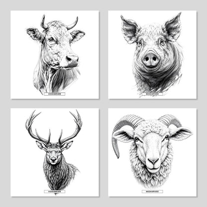 Keramikuntersetzer 4er-Set Fauna mit Tiermotiven in Schwarz-Weiß
