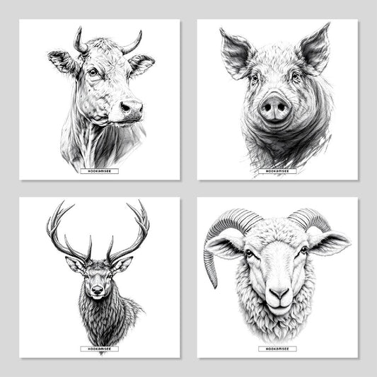 Keramikuntersetzer 4er-Set Fauna mit Tiermotiven in Schwarz-Weiß
