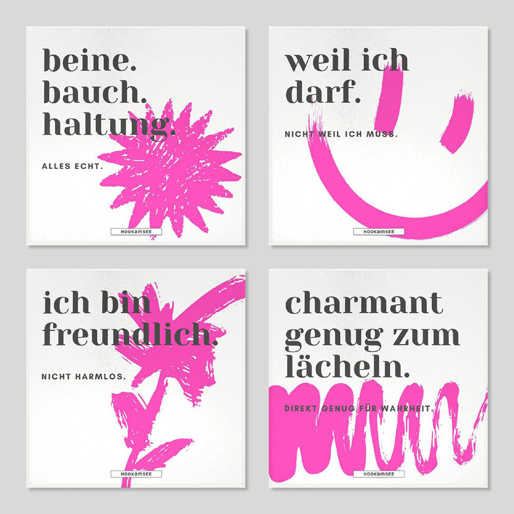 Keramikuntersetzer 4er-Set Haltung mit Statement-Motiven in Pink
