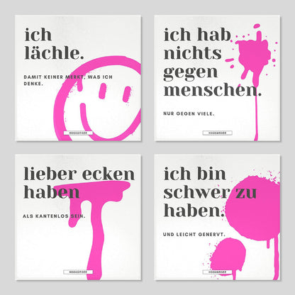 Keramikuntersetzer 4er-Set Klartext mit modernen Statement-Designs in Pink
