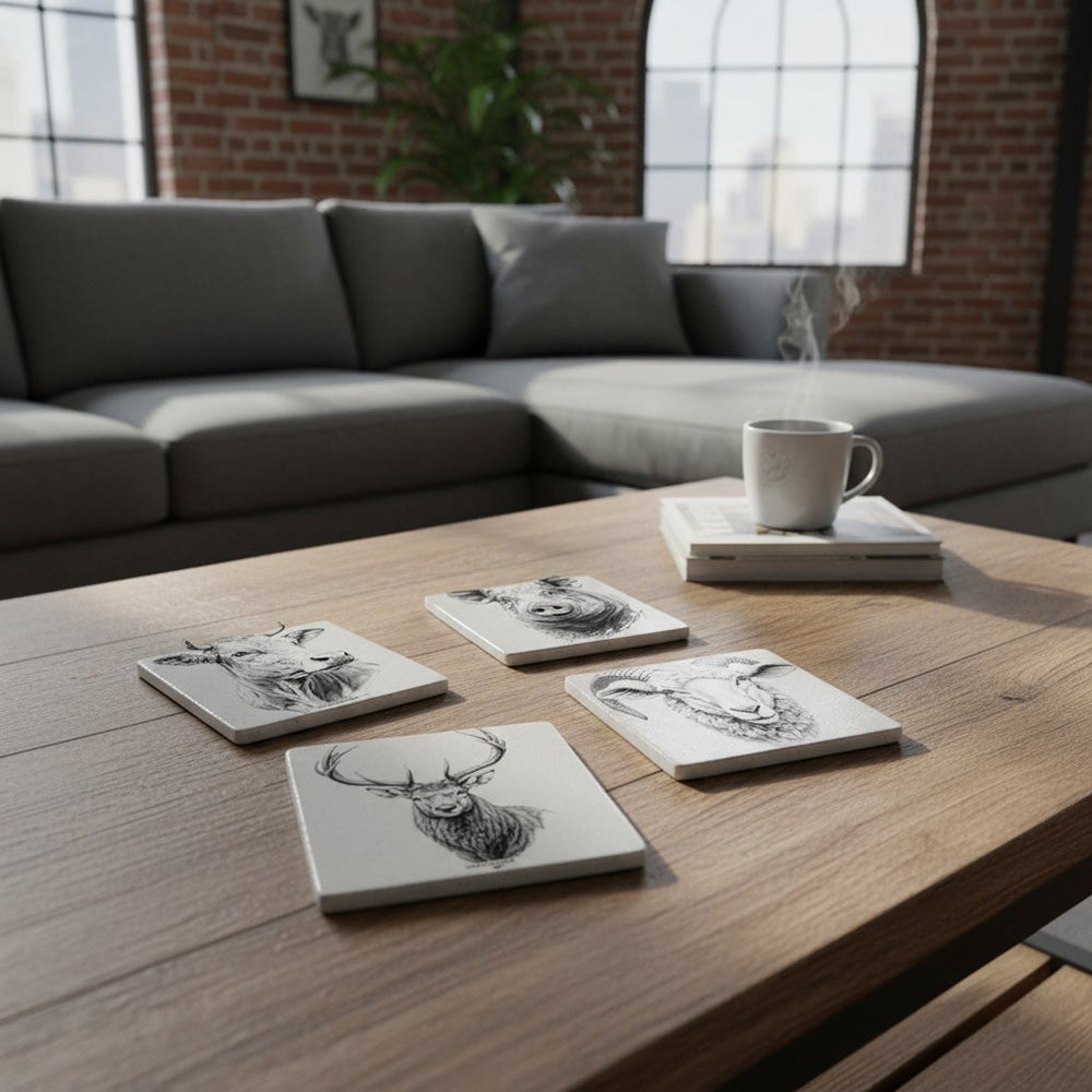 Keramikuntersetzer 4er-Set Fauna im modernen Wohninterior
