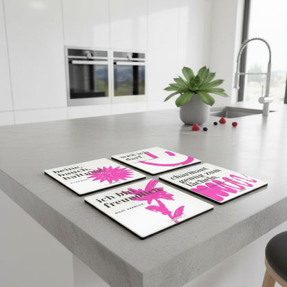 Keramikuntersetzer 4er-Set Haltung im modernen Interior mit Statement Design
