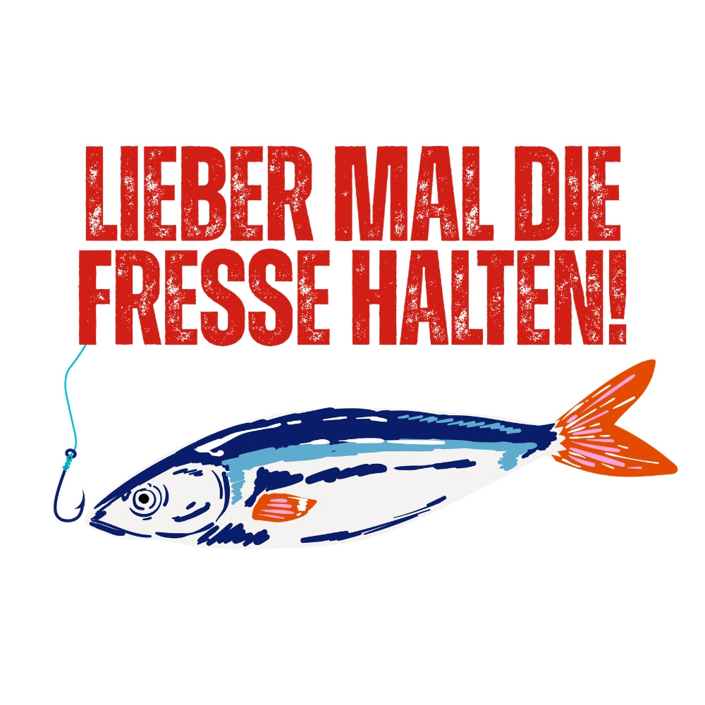 Grafik mit Statement Lieber mal die Fresse halten und Fisch Motiv im maritimen Design von HOOKamSEE