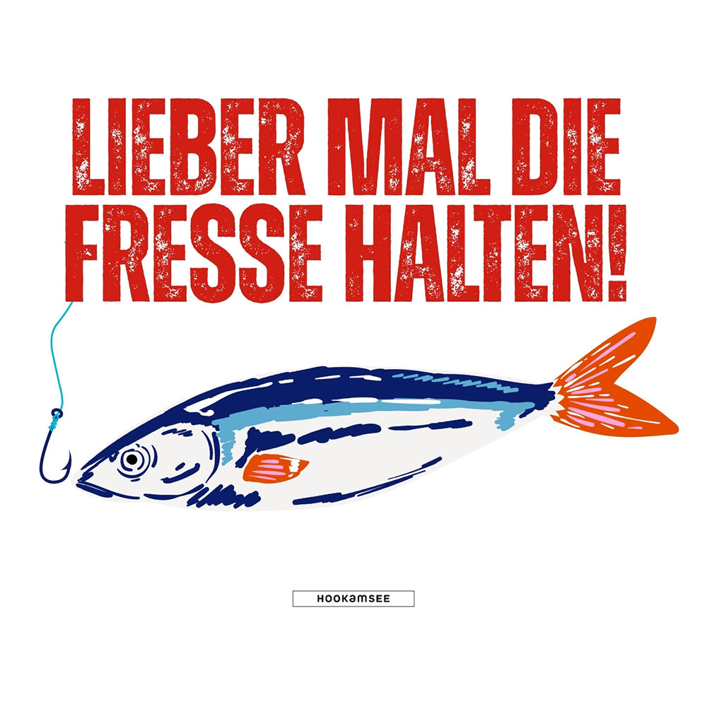 Große Shopping Bag mit Statement Lieber mal die Fresse halten und Fisch Motiv von HOOKamSEE in maritimem Design