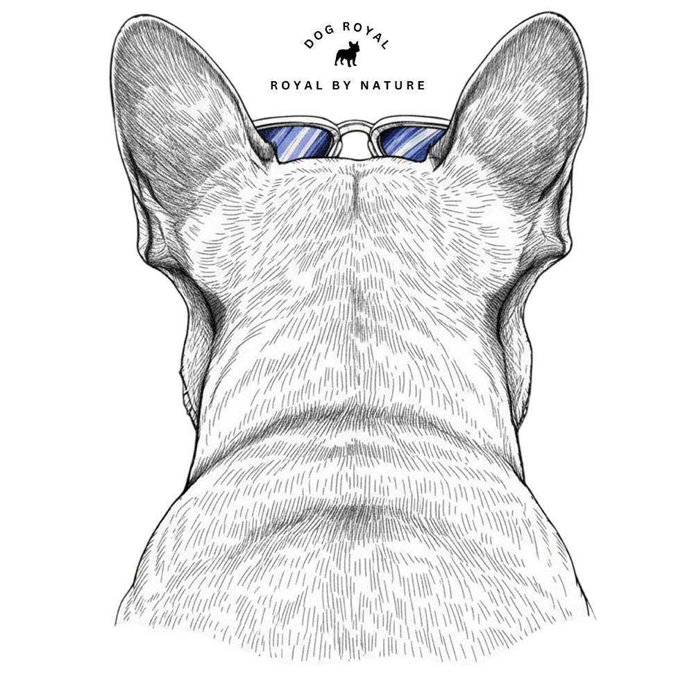 Rückseite Unisex Hoodie Frenchie Wink Rebel mit Frenchie-Illustration und Royal by Nature Schriftzug
