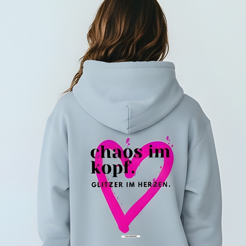 Unisex Hoodie True Talk Chaos im Kopf Glitzer im Herzen Rueckenprint Statement Hoodie HOOKamSEE
